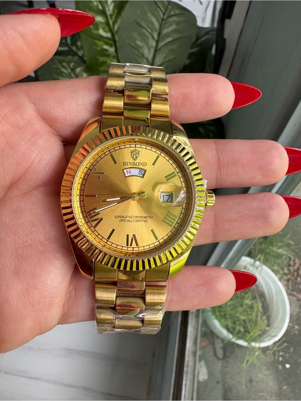 BINBOND Men’s Gold-Tone Stainless Steel Watch New